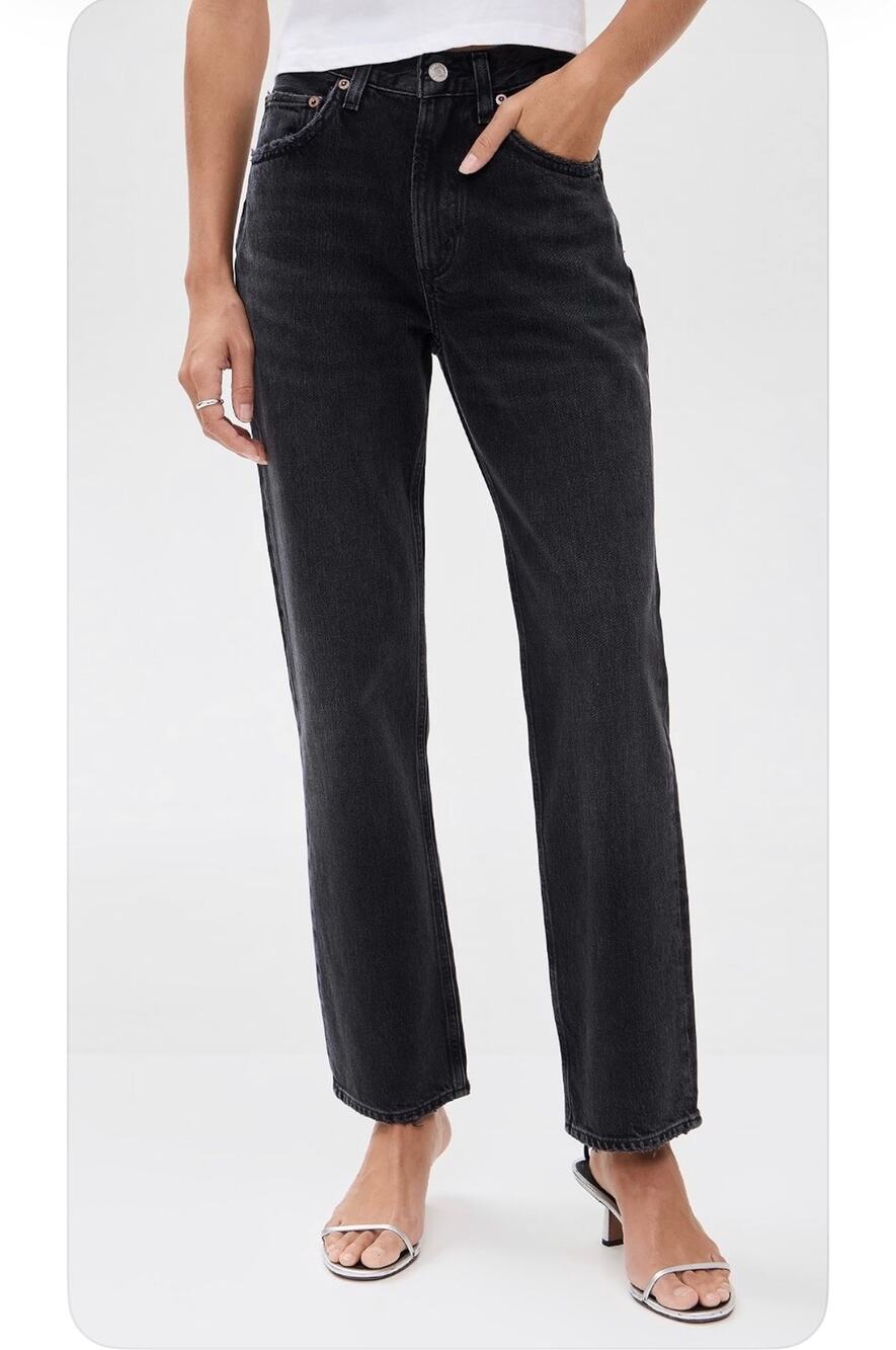 Agolde Valen Mid Rise Vintage Straight Jeans Hitch Washed Black Organic Sz 29